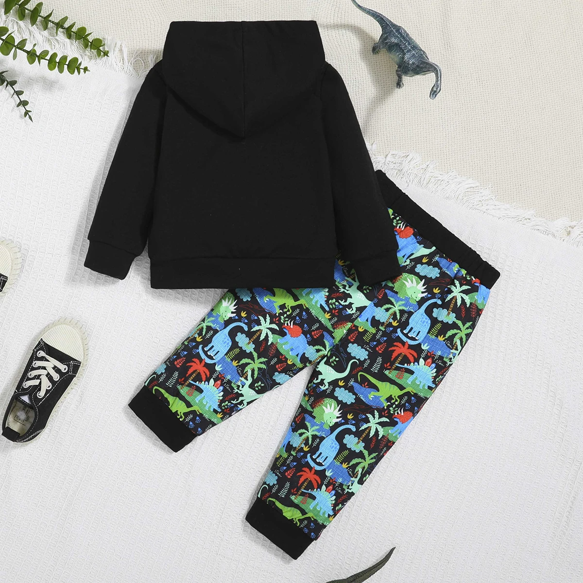 Baby Boy Dinosaur Print Hoodie And Full Print Pants Two-Piece Set Casual Spring Autumn Clothing for Infants