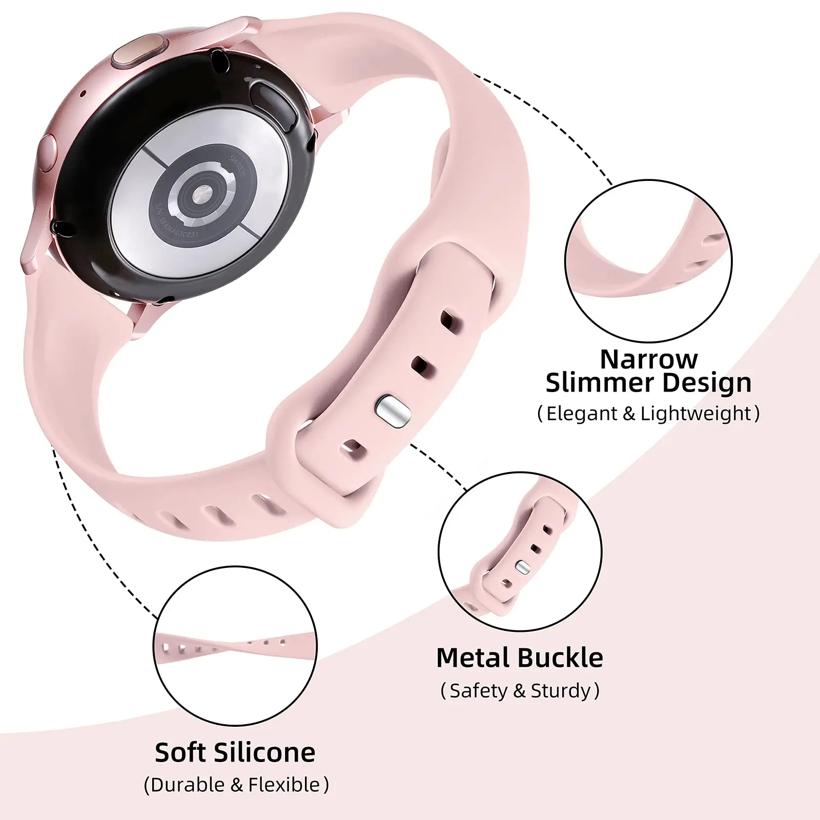 4pcs Compatible with Galaxy Watch 6/7 Strap/Samsung Galaxy Watch 5 Band/Active 2 Strap 40mm 44mm,20mm Soft Ultra-thin Silicone Replacement Strap for