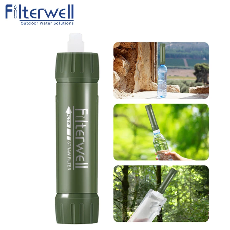 

Filterwell Green Mini Travel Water Filter Straw Personal Outdoor Emergency Camping Equipment Hiking Survival Drinking System