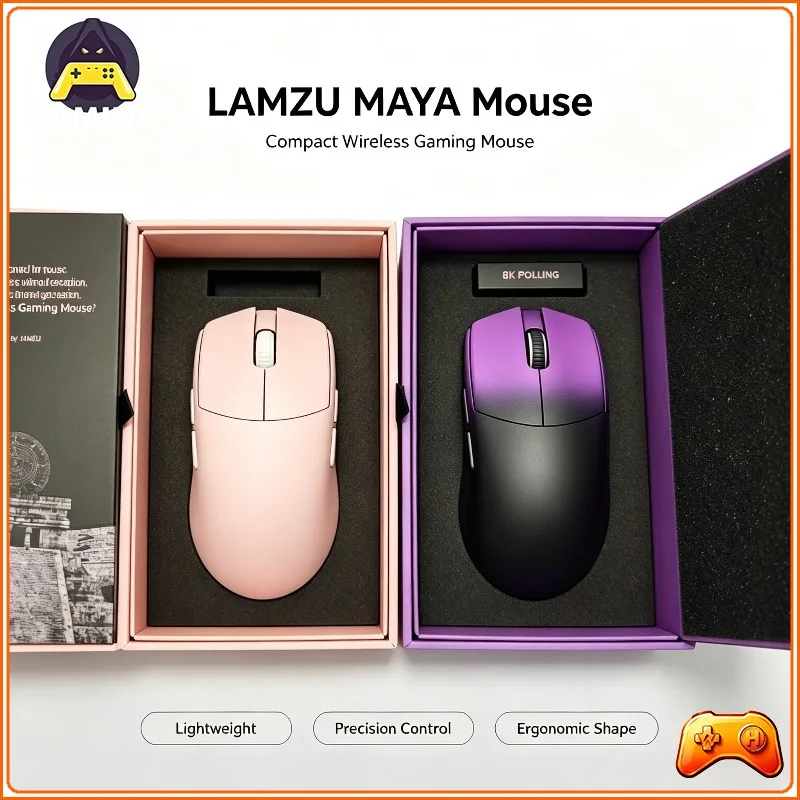 Mouse Sem Fio LAMZU Mini Maya Paw3950 com Receptor 8K, Design Leve, Baixa Latência, Mouse para Jogos E-sports, Acessórios para PC