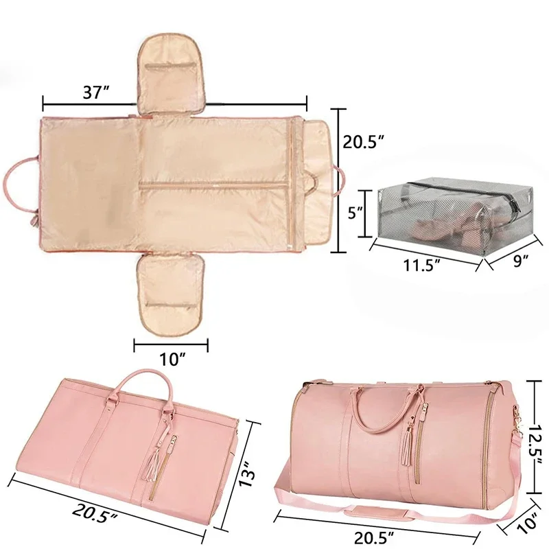 Buylor Lot de 2 sacs pliables pour costumes, grande capacité, sac de voyage avec pochette à chaussures, sac à main imperméable pour femme, sac de sport extérieur