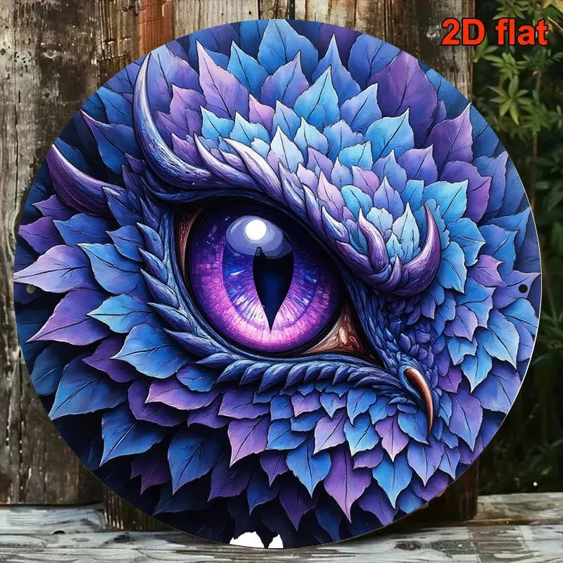 1pc 8x8 Inch 20x20cm 2D Flat Round Sign Mysterious Dragon Eye Vintage Plaque Fantasy Creature Decor Long Tail Keyword