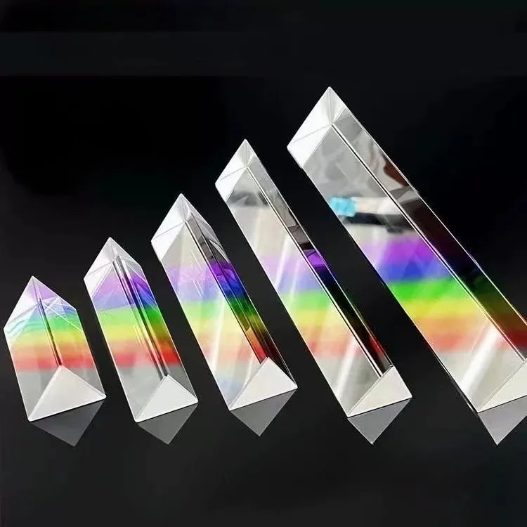 Optical Glass Triangular Prism with Stand, Seven-Color Light Refraction, for Primary School Physics Lab & Creative Photography