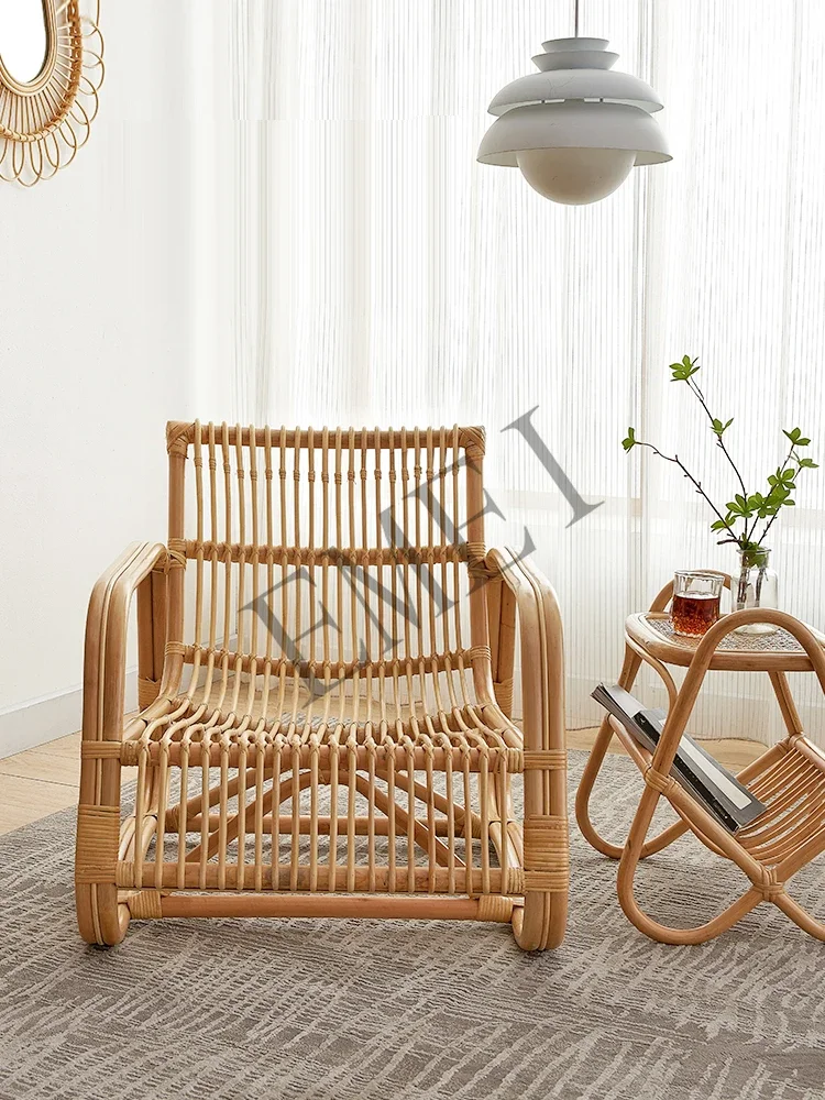 Japanese Ins Rattan Chair Backrest Balcony Living Room Home Single Leisure Lazy Sofa Recliner