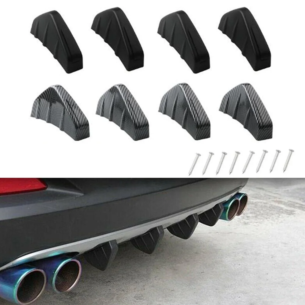 

4 Universal Car Carbon Fiber Pattern Rear Bumper Lip Diffuser Shark 4 Fins Splitter Body Modified Shark Fin Rear Spoiler