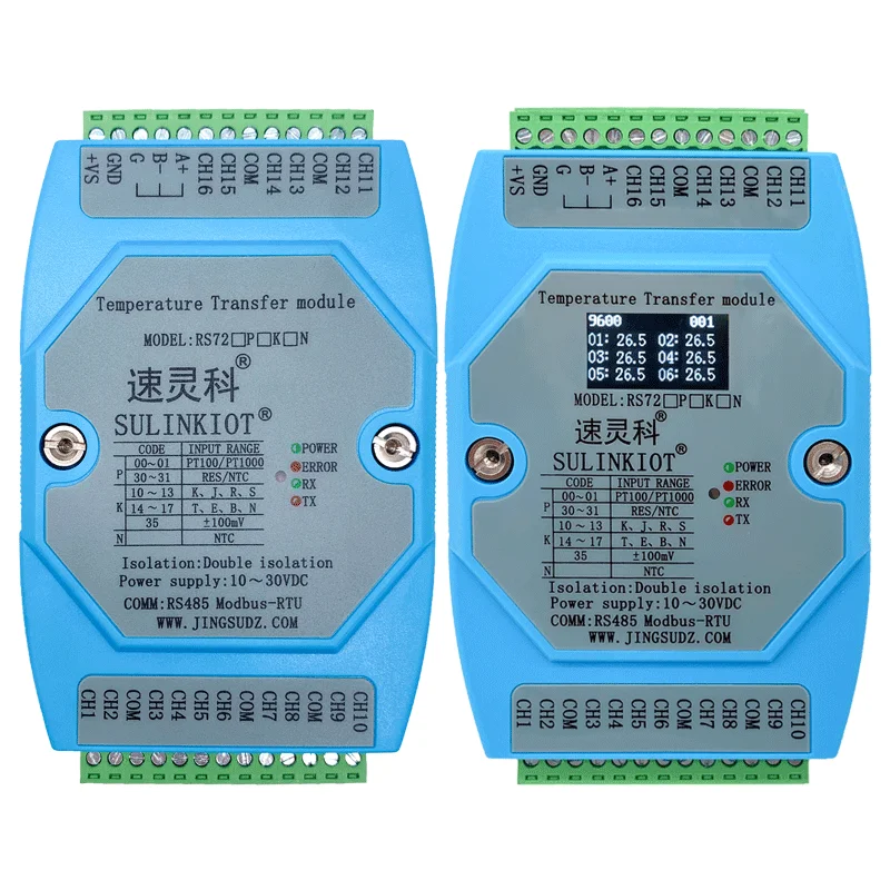 

Temperature transmitter PT100 module 16 circuit thermal resistance K thermocouple acquisition RS485 pass signal isolation RS72