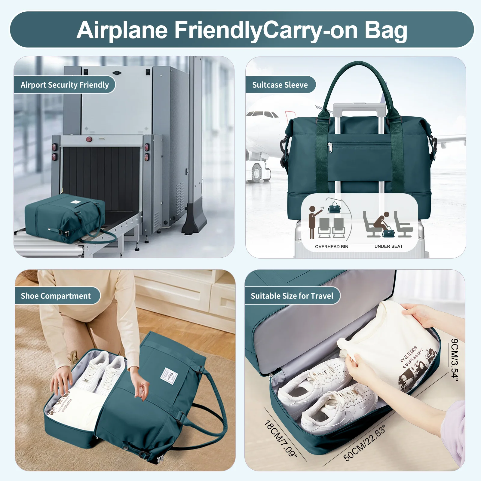 2pc Foldable Travel Duffel Bag for Airlines Carry on Bag Weekender Overnight Tote with Cosmetic Bag Gym Yoga Bag for Women Men