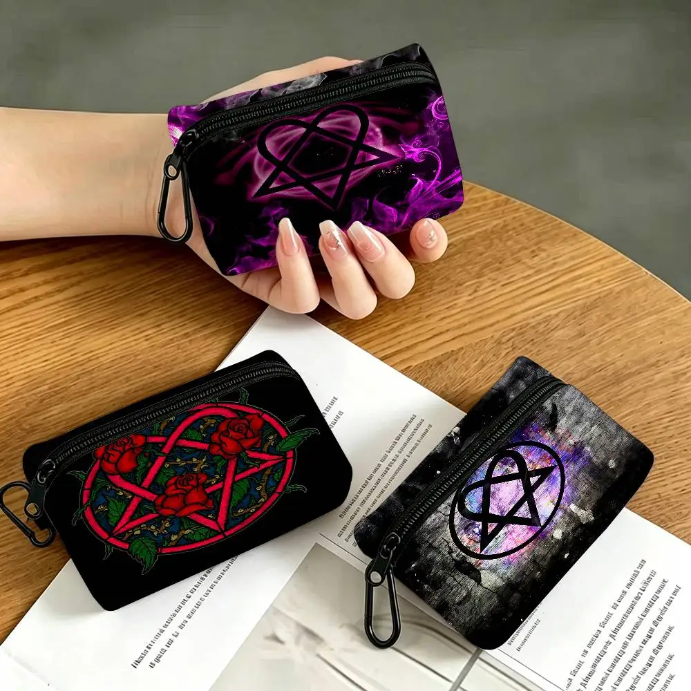 Rock Band H-Him Portable Oxford Cloth Coin Purse Alloy Carabiner Hook Small Zipper Pouch For Backpack Belt Daily