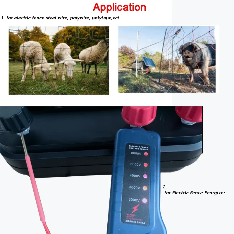 2 In1 Electric Fence 0.5 Joules Energizer + 3000-8000V LED Voltage New Tester for Farm Sheep Poultry Livestock Animals Meature