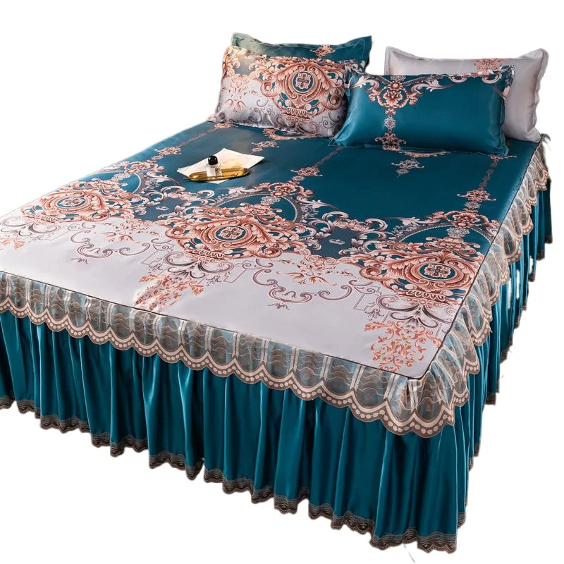Colcha moderna azul royal 3 tamanhos, saia de cama legal, lençóis laváveis à máquina com faixa elástica para queen king size