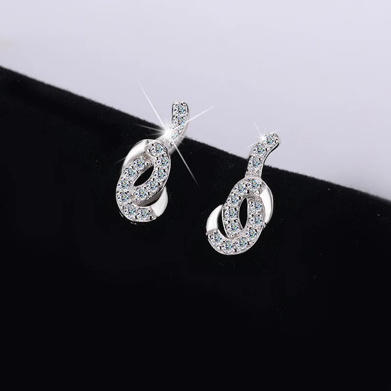 Fashion S925 Silver Moissanite Diamond Note Earrings Women Luxury Elegant Jewelry Party Gift
