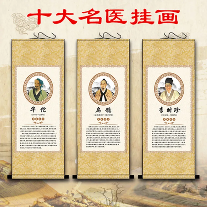 Famous Chinese Medicine Ancient Doctors Drawing Art Wall Scroll, Hanging Painting
