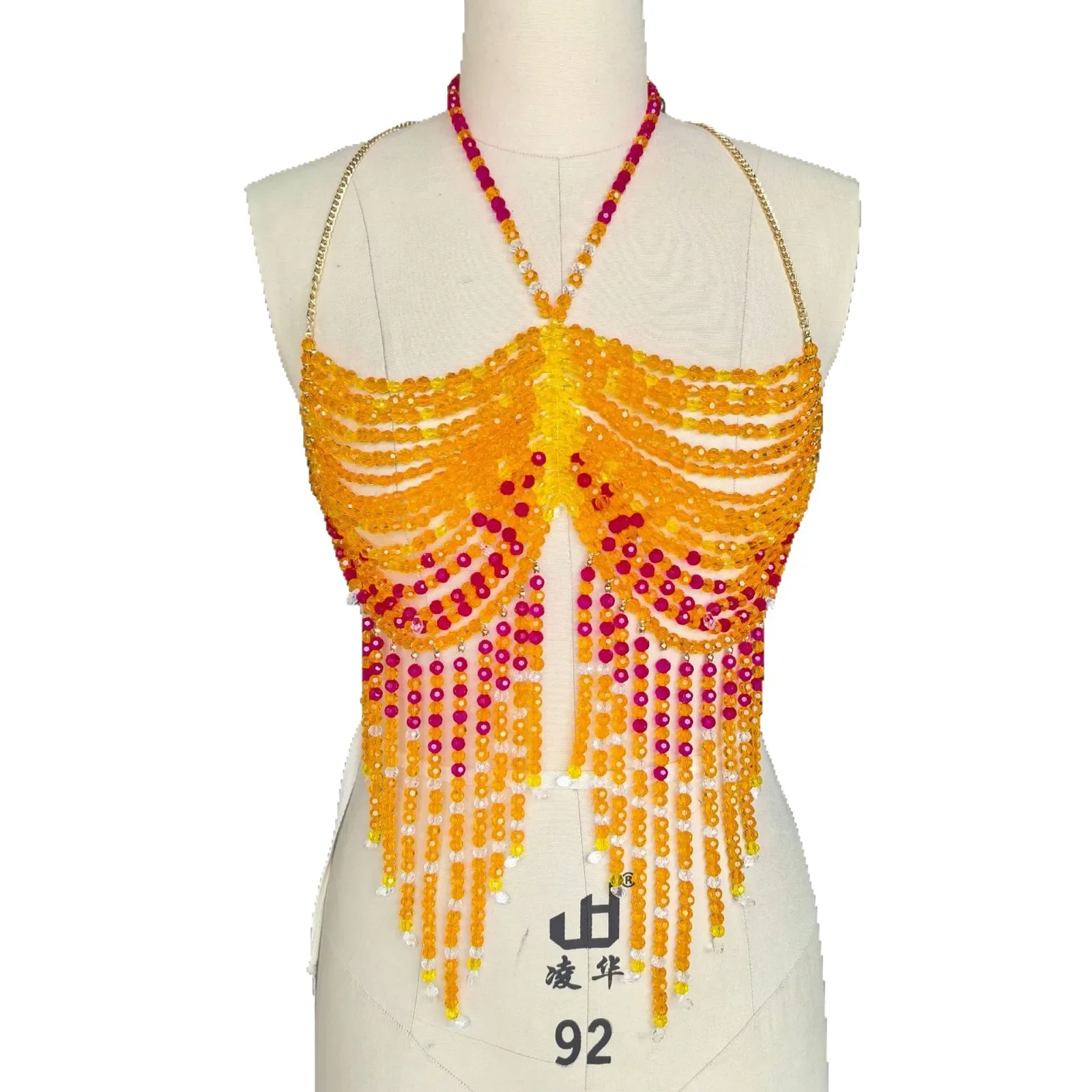 2026 Women Tops Beaded Camisole Vest Bikini Bra Top Body Exaggerated Pearl Neck Bustier Beachwear Lingerie Woman's Club Rave