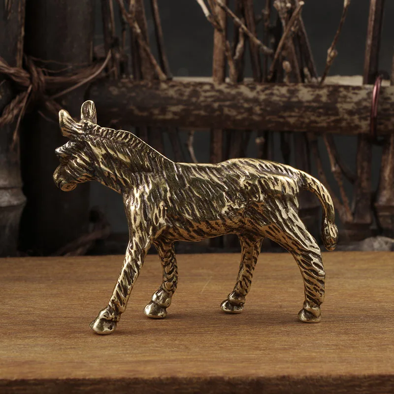 Solid Brass Donkey Small Ornament Antique Copper Animal Equus Asinus Miniature Figurines Home Desktop Decoration Accessories