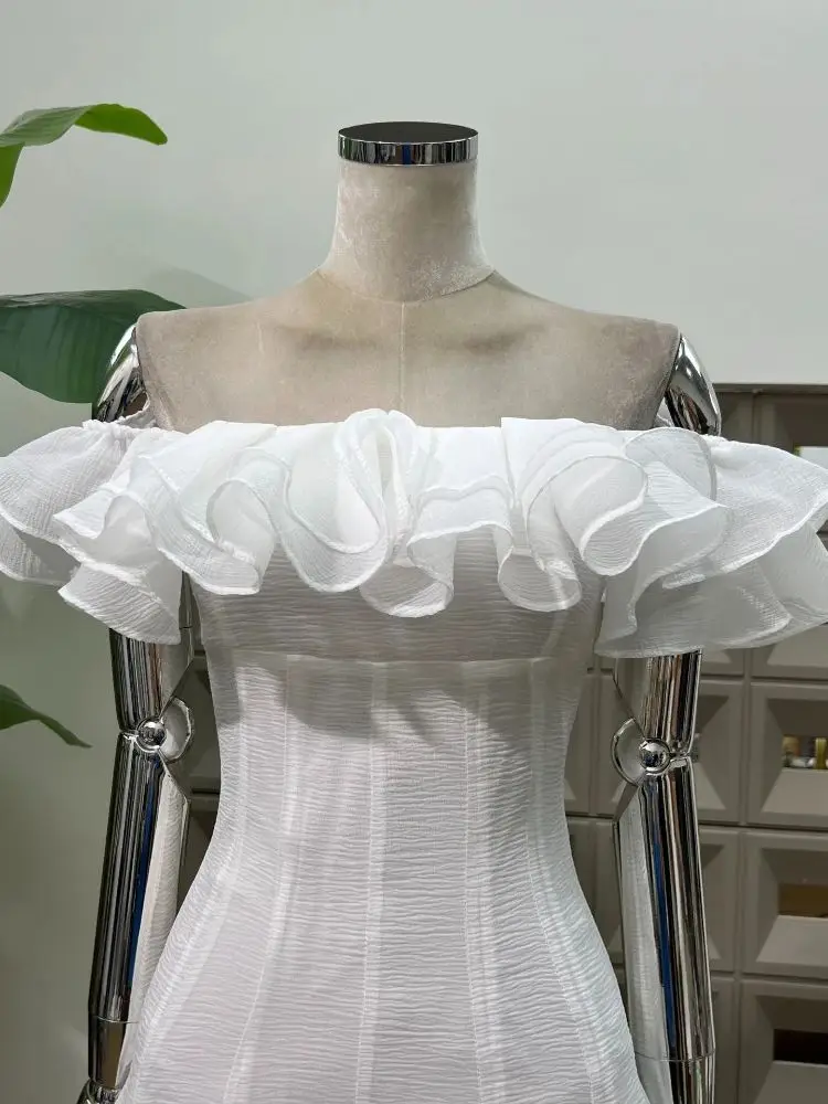 Seksowna, marszczona sukienka z odkrytymi ramionami i przezroczystymi płatkami dla kobiet, elegancka, wieczorowa sukienka na imprezę, do klubu nocnego, na urodziny, do noszenia na pokazach, Vestidos