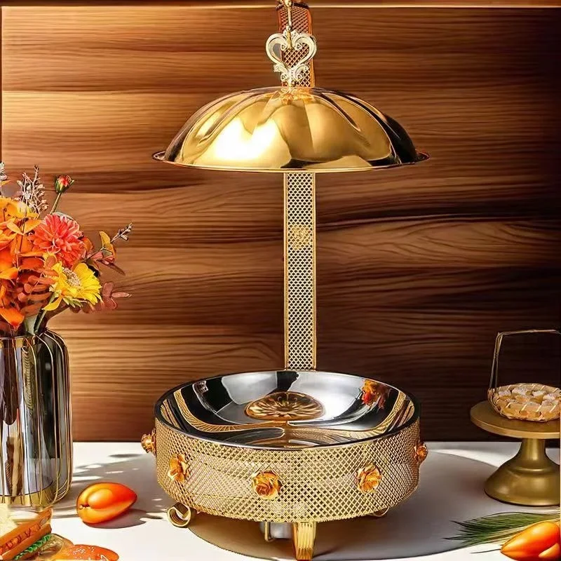 

Stainless Steel Luxury Hanging Food Heater Alcohol Buffet Stove Chafing Dish Food Warmer Set For Parties Events Wedding Camping