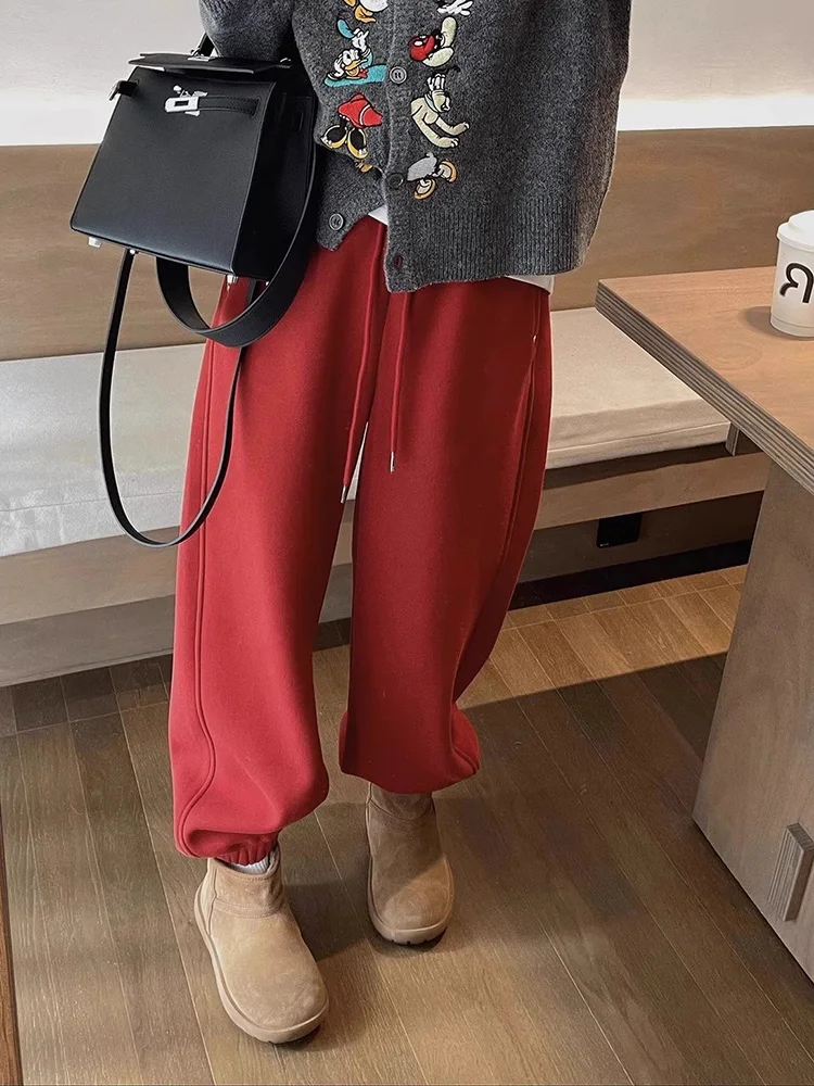 أفخم فضفاض الرباط عرق السراويل سميكة المرأة عادية دافئة جديدة بنطلونات فضفاضة الدانتيل متابعة السراويل الكورية الموضة হোসেন