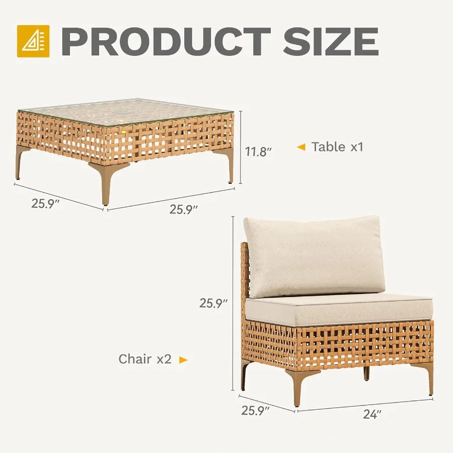 طقم أريكة مقطعي خارجي مكون من 3 قطع مع طاولة إضاءة تعمل بالطاقة الشمسية ووسائد مقاومة للماء لشرفة حديقة الشرفة AllWea #3