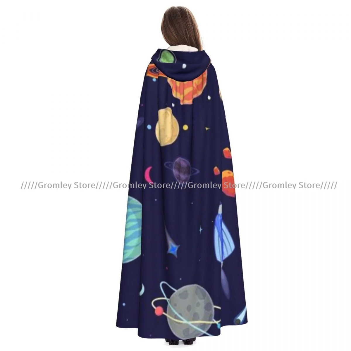 Witch Long Hooded Robe Planets In Space Halloween Cloak Cosplay Costumes for Adult