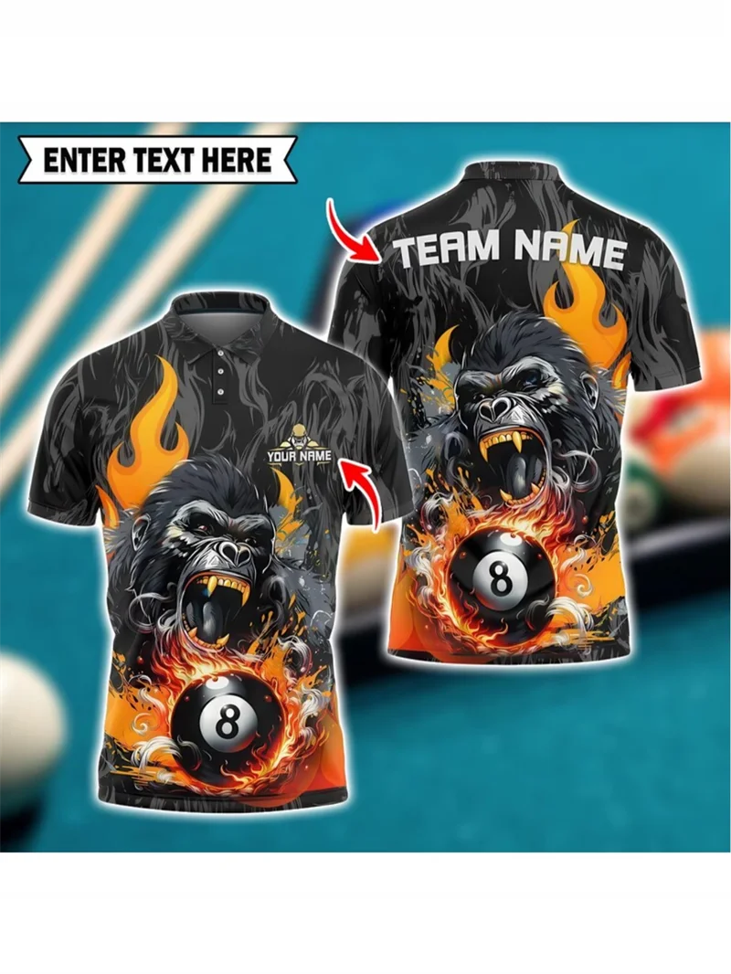 Custom 8 Ball Billiards Gorilla Polo Shirt Personalized Team Name Pool Player Jersey For Team Uniforms Menswear Clothing
