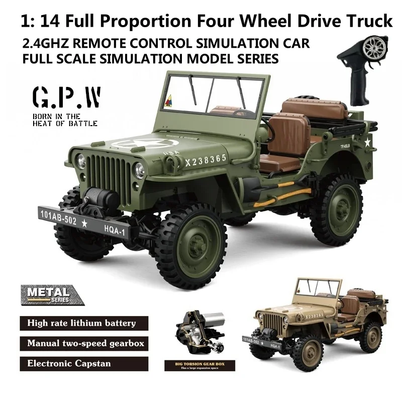 1/14 Climbing Car Remote Control Car Convertible Off road Fighting Vehicle 2.4G Capstan LED Lighting Speed Adjust Metal RC Car