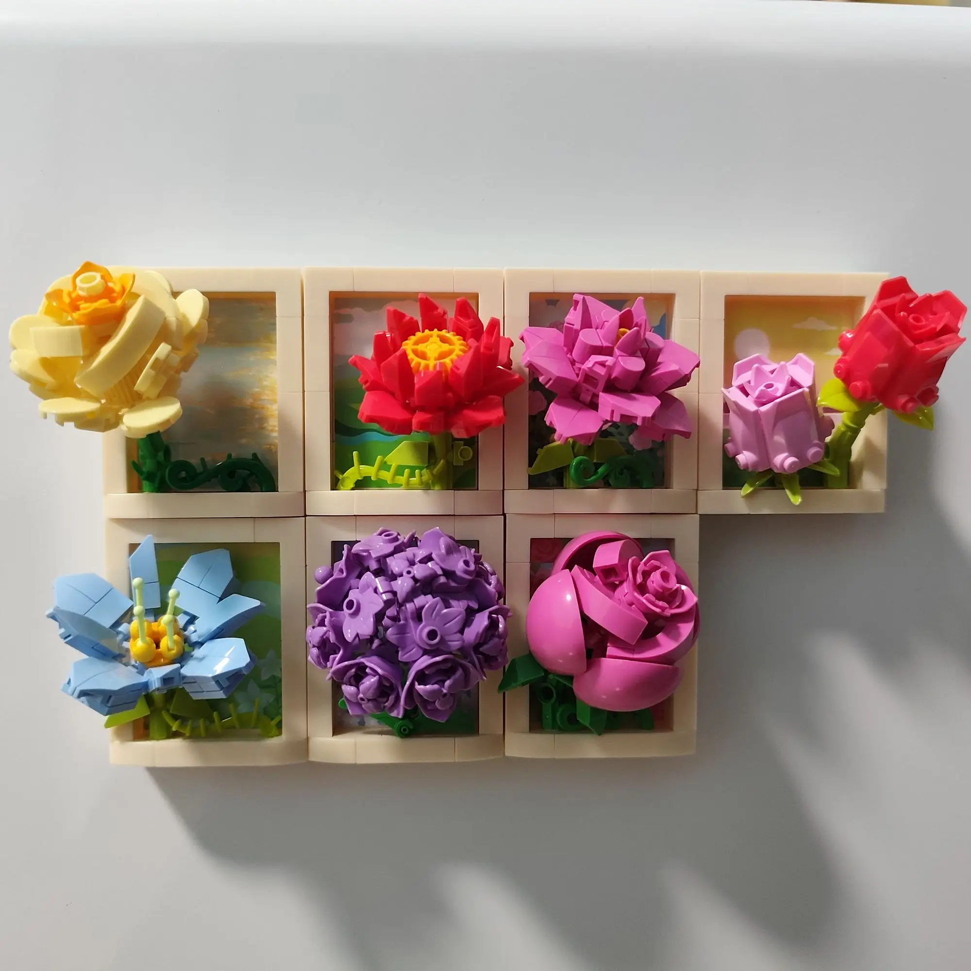 

Diy цветочные строительные блоки, магнитная наклейка на холодильник, слепая коробка в сборе, наклейки на холодильник, креативная игрушка, модель, игрушки для взрослых и детей