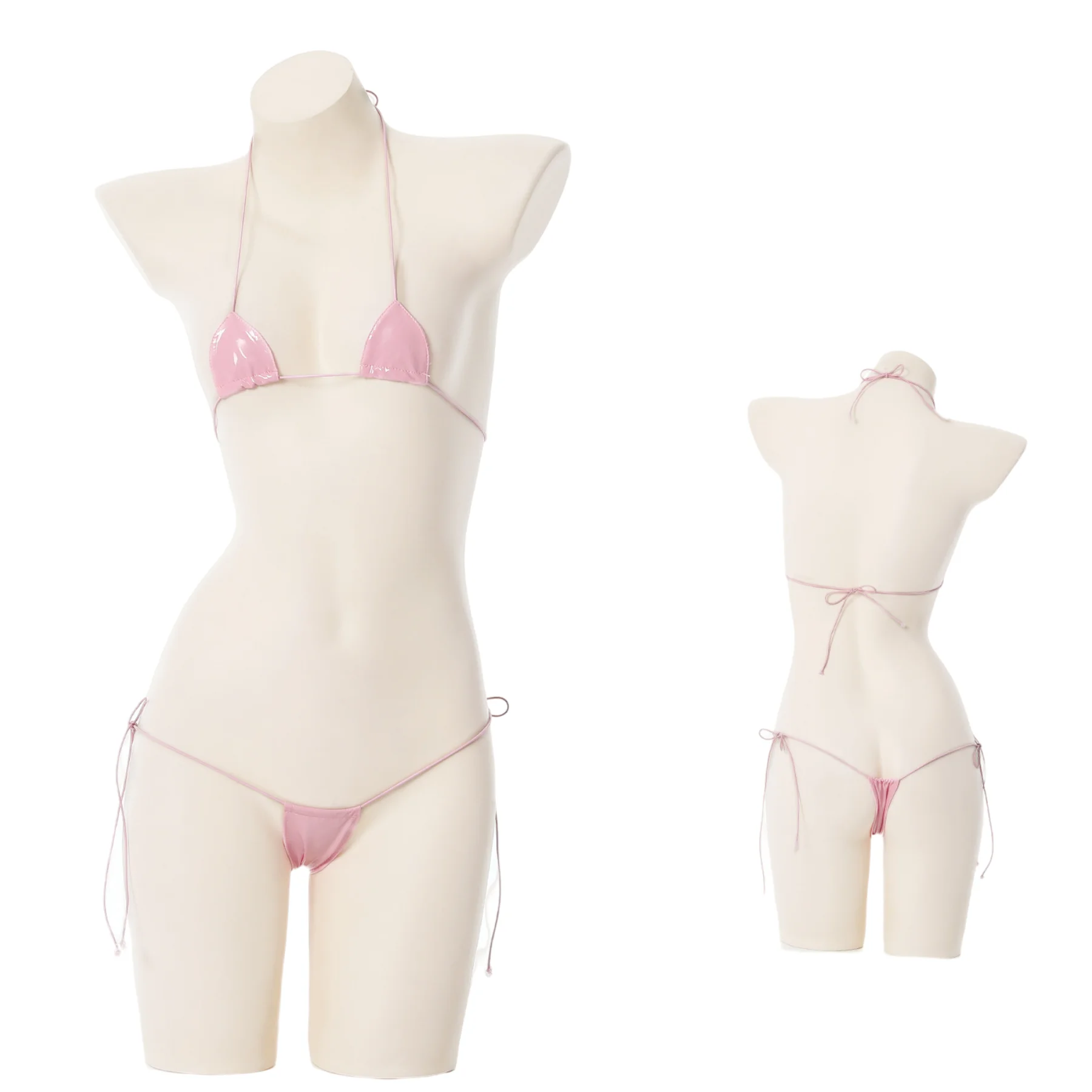 Conjunto de mini biquíni feminino, roupa íntima feminina, couro envernizado, conjuntos de lingerie anime, roupa de praia, verão