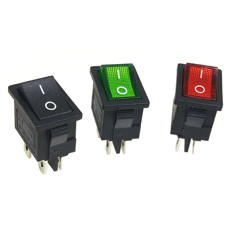 2pcs Black Green Red Button On Off Rocker Switch 4 Pin Electric LED Rocker Switch KCD1 LCD Boad Power Switch 15*21MM 6A 10A 125V