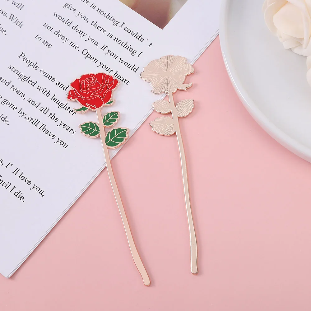 Rose Shape Metal Bookmark Creative Flower Reading Bookmarks Book Page Marker Stationery Festival Gifts Rose Flower Bookmarks