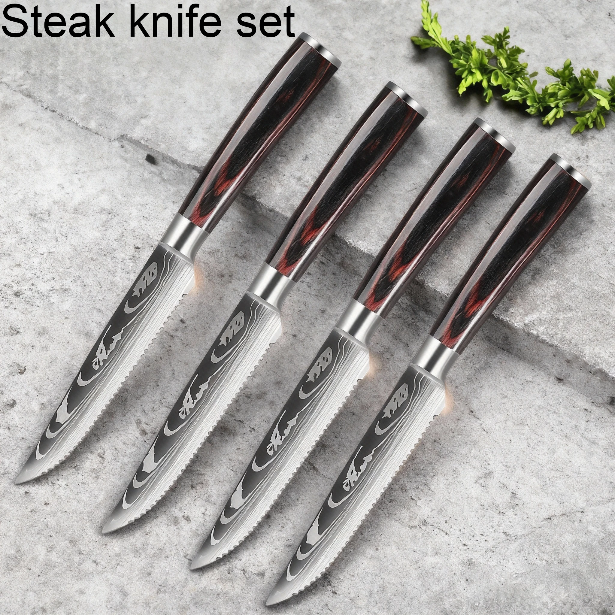 Steakmesser-Set 1/2/4/6/8-teilig Kombination 4,5-Zoll Lasergemustertes Damast-Obstmesser Hochwertige Küchenzubehör-Messer