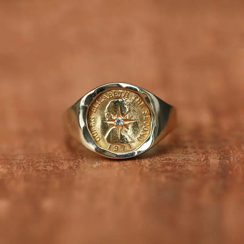 Anillo japonés Elizabeth hecho a mano punto de rayo diamante moneda de cobre S puro masculino y femenino
