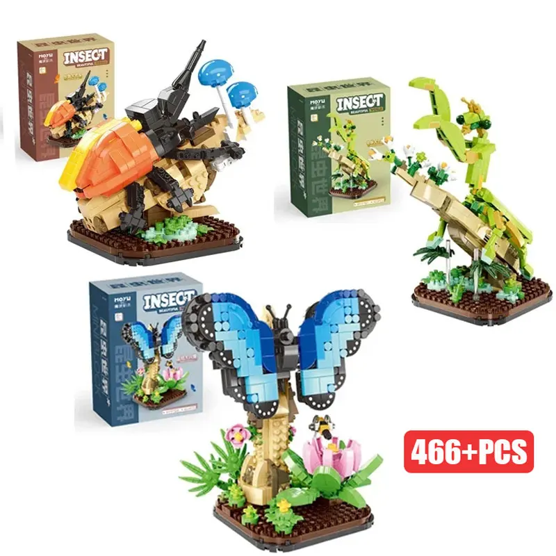 Creative Animal Insect Butterfly Mantis Beetle Micro Building Blocks Biological Model Bricks Desktop ornaments Toys For Kid Gift