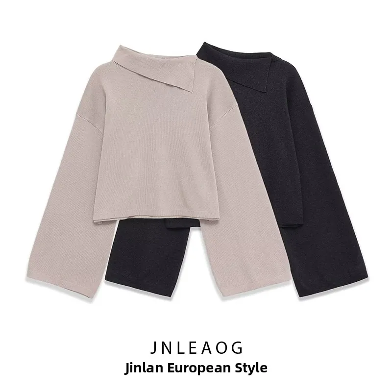 

Мягкий свитшот JNLEAOG для женщин: модный, с длинными рукавами и манжетами, удобный, из полиэстера, вязаный топ, осенняя новинка