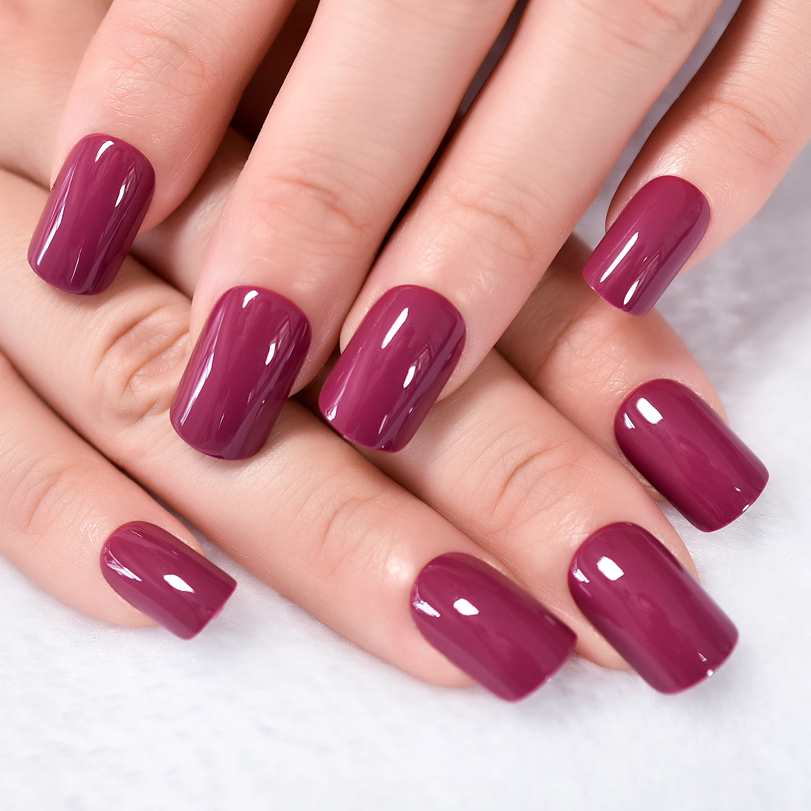 Squoval Fingernails Medium Size Solid Color Purple Press On Nail Tips Fake Nails Art False Nails For Every Event