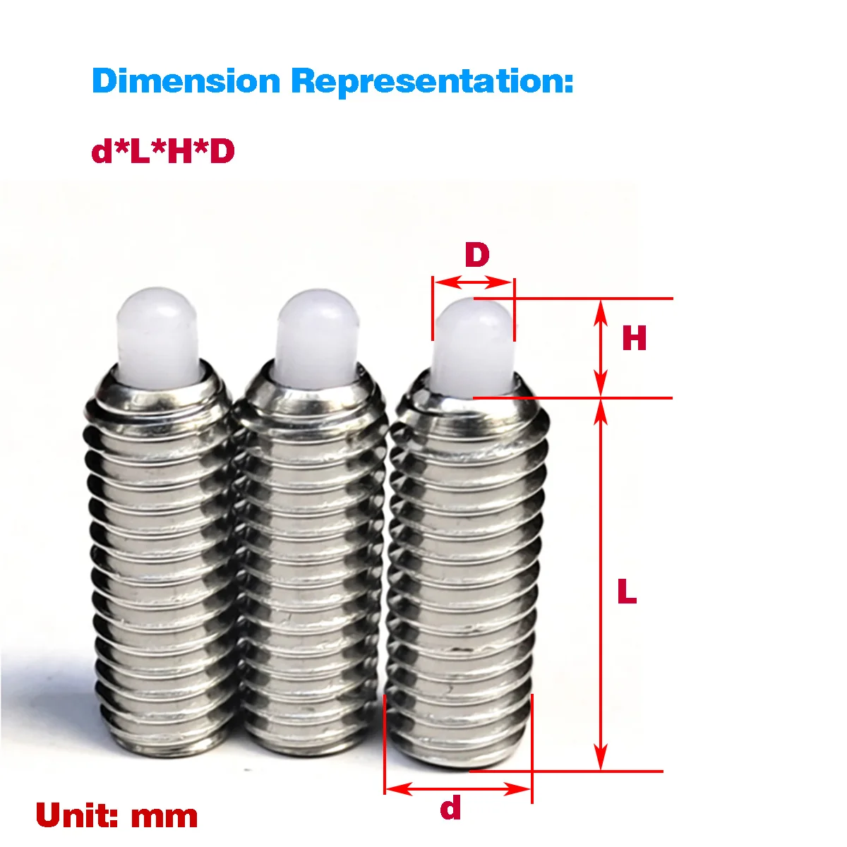 304 Stainless Steel Plastic Head Ball Screw/Stud Spring Ball Head Plunger Positioning Screw M3-M10