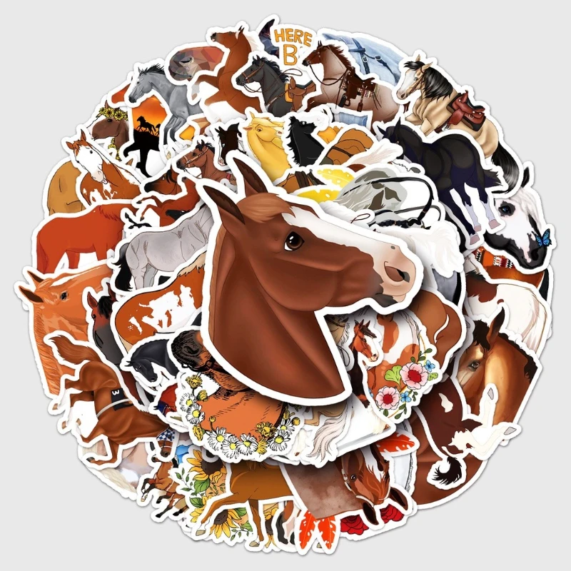 50pcs Not Repeating Racing Horse Theme Wild Horse Series Waterproof Stickers for Party Favors