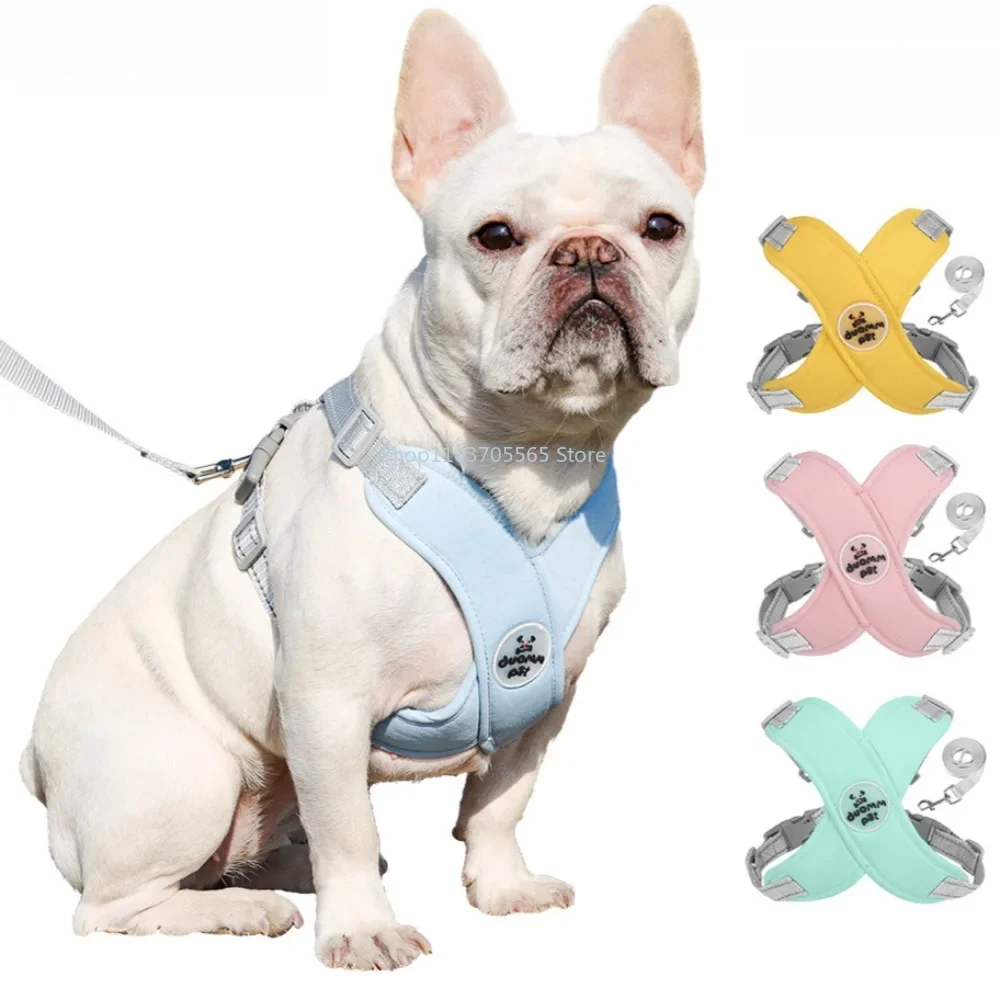 

Dog Harness Leash Set Breathable Pet Chest Strap Reflective French Bulldog Vest Harness for Small Medium Dogs Puppy Collar Yorks