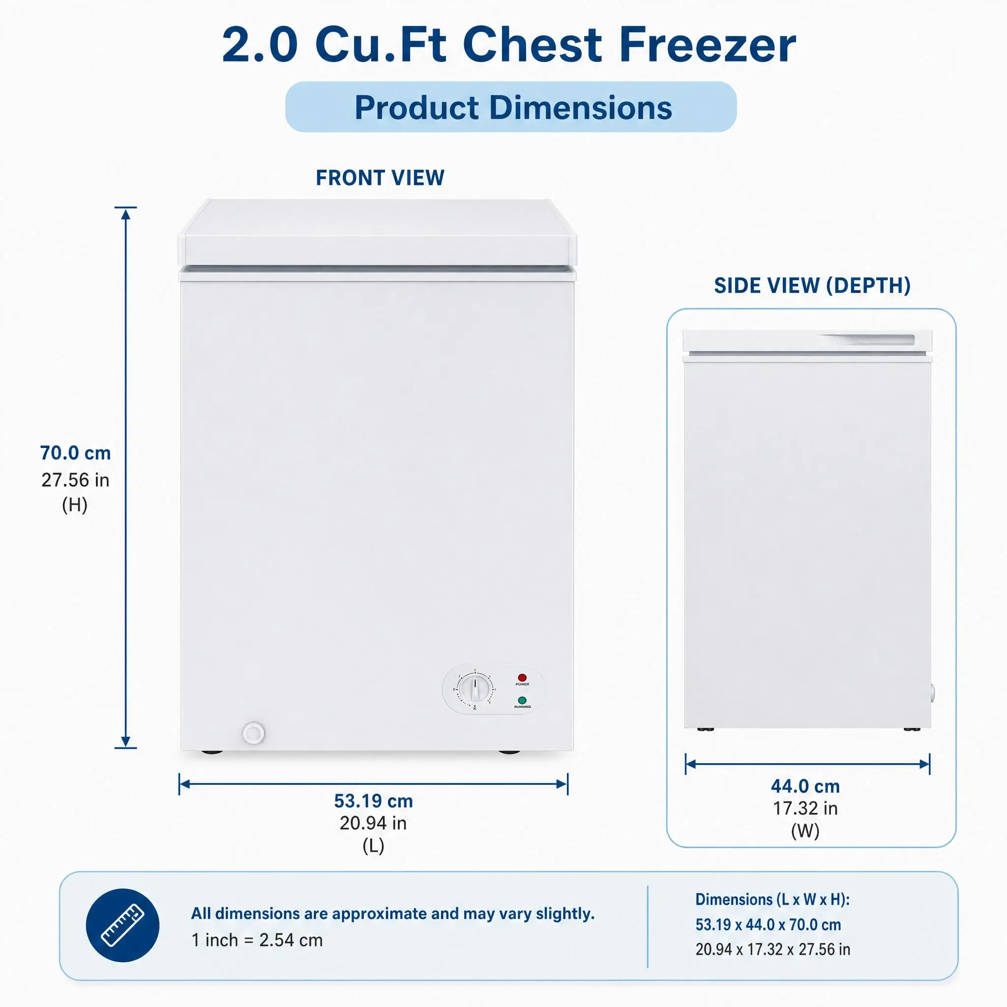 2.0 Cu. Ft. Compact Chest Freezer with 2 Baskets – Quiet & Energy-Saving Deep Freezer for Apartment, Office, or Small Kitchen