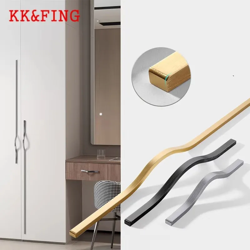 KK&FING Simple Aluminum Alloy Black Furniture Cabinet Door Handles Curved Wardrobe Drawer Cabinet Door Handle Furniture Hardware