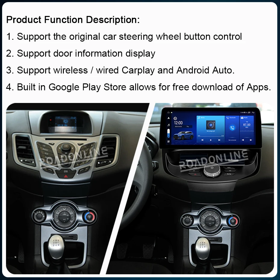 2 Color Frames 12.3 Inch Android 14 For Ford Fiesta MK6 MK7 2009-2018 Car Stereo Radio Receiver Multimedia Player GPS Head Unit