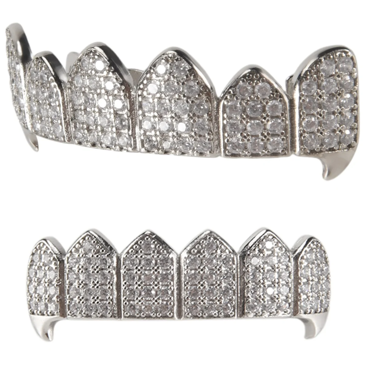 ABQR Silver Plated Top & Bottom Mouth Teeth Grills High Quality, Silver