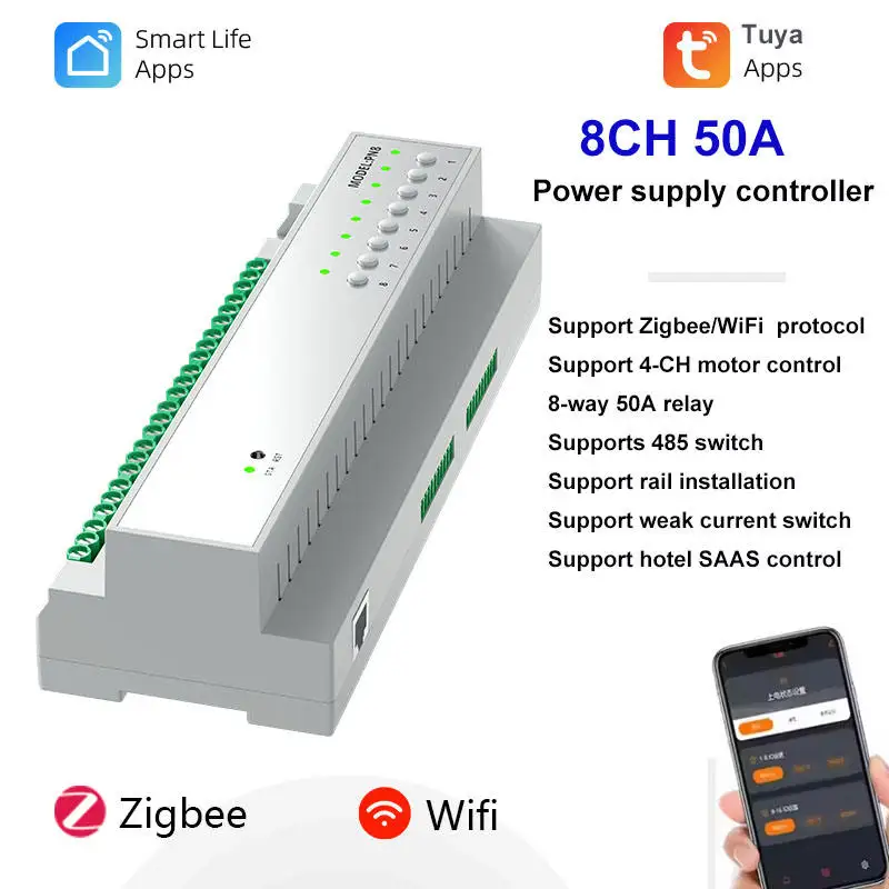 Tuya 8CH 50A Zigbee 3.0 High Power Controller Smart Home Module Alexa Voice Control