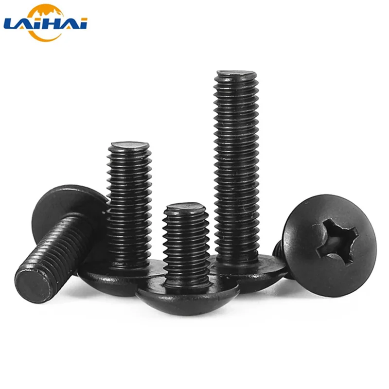 5/50pcs JISB1111T M3 M4 M5 M6 Black 304 Stainless Steel Cross Recessed Phillips Truss Head Large Flat Round Head Screw Bolt