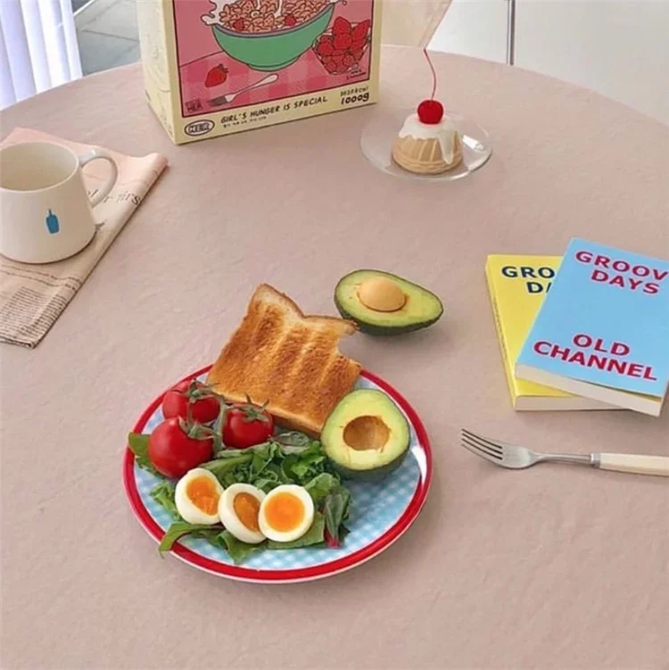 Heat Resistant Cold Proof Melamine Dinner Plate Polka Dot Checkered Pattern French Style round Dish from Mainland China 8.5 Inch