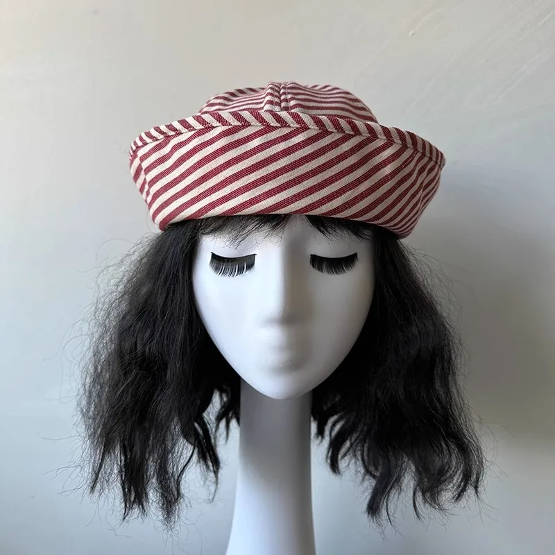 Striped Bucket Hat Women Flip Brim Boat Cap Korean Y2K Fashion Sun Hat Spring Autumn Travel Outdoor Casual Ladies Headwear