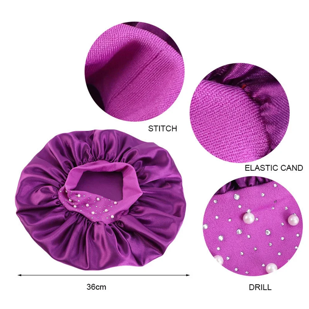 1Pcs Night Cap Skin-friendly Breathable Fabric Rhinestone Women Sleeping Hat for Travel Thick Shower Cap Bathroom Accessories