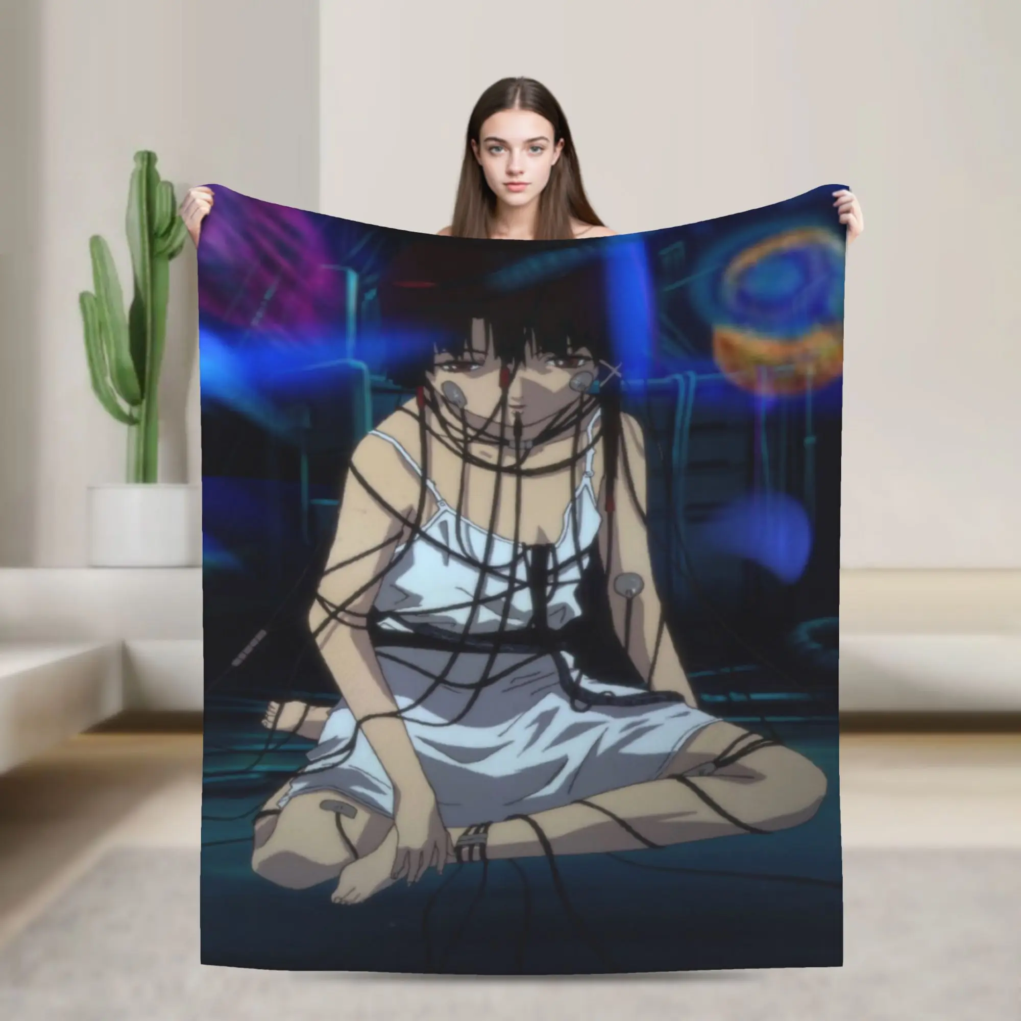 Soft BlanketsKids Picnic Anime Serial Experiments Lain Throw Blanket  Flannel Bedspread For Bedroom Print Sofa Bed Cover