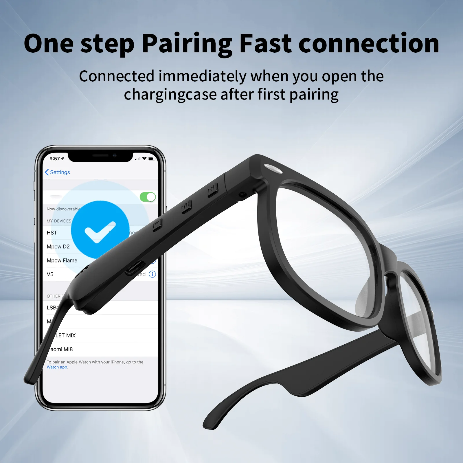Smart Glasses, Smart Audio Glasses, Wireless Glasses Wireless Headphones, Support Hands-Free Calls And Music, Lightweight Design, Volume Control, Built-In Capacitor Microphone, USB Charging, Suitable for Office, Music Playback, Hands-Free Calls