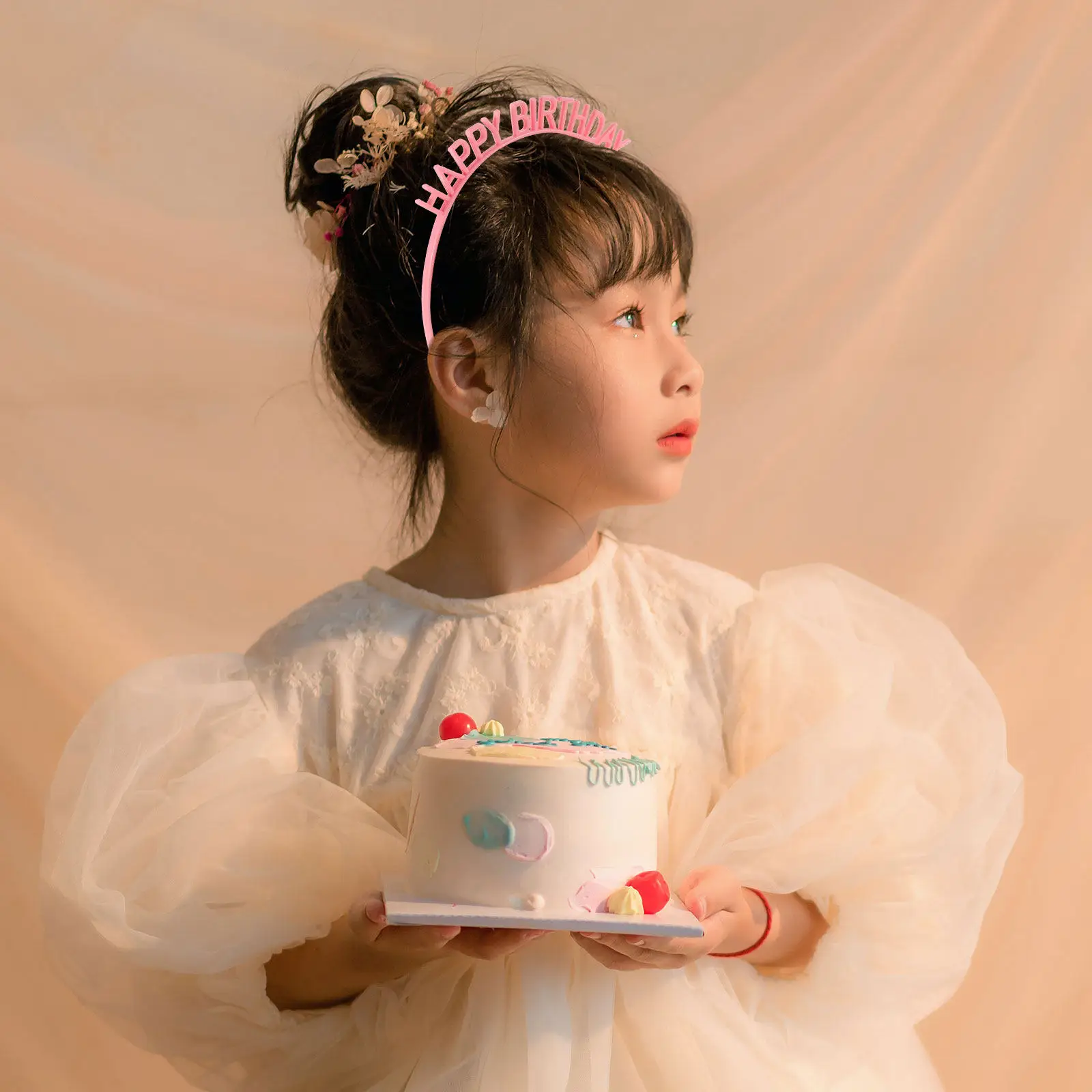 

6Pcs Birthday Plastic Headband Creative Party Headwear for Girls Kids Children Colorful Yellow Purple Blue Pink Orange Rose Red