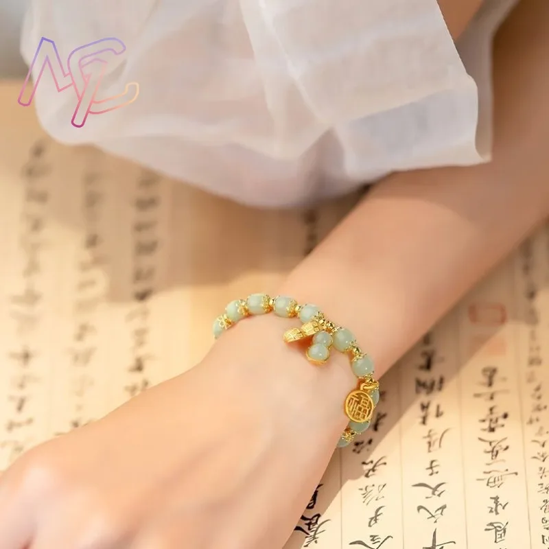 Natural Jade Beads Bracelet Peanut Bangle Real Jewelry Fashion Gifts for Women Charm Gemstone Vintage Designer Accessories